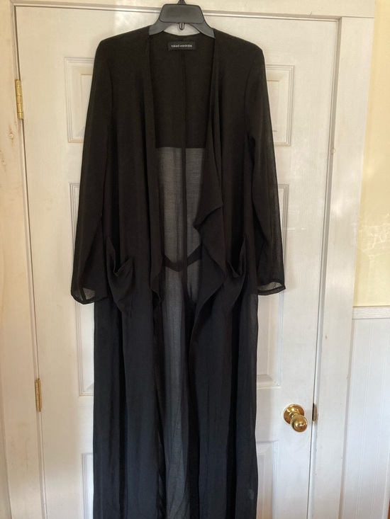 naked wardrobe Jackets & Blazers - naked wardrobe Sheer Black Draped Open Trench Cardigan